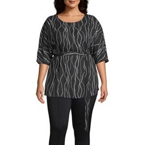 Worthington Round Neck Elbow Blouse - Black & Wht